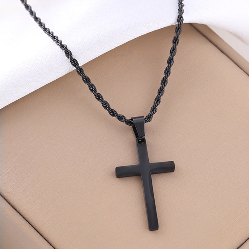 Twisted chain cross titanium steel necklace