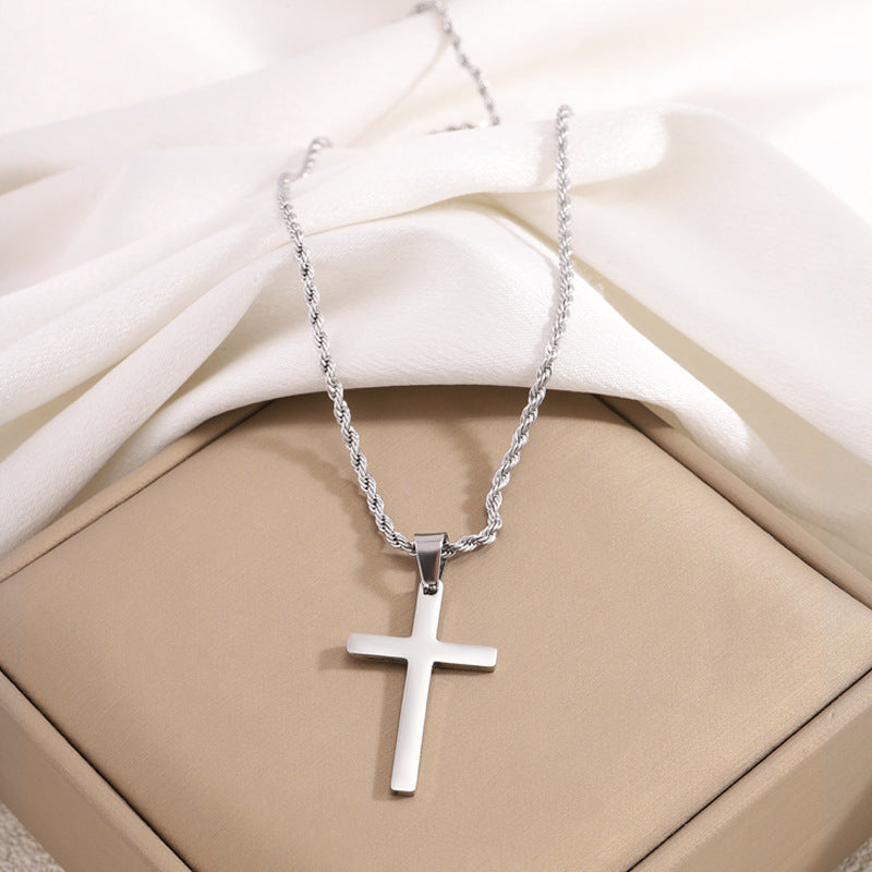 Twisted chain cross titanium steel necklace