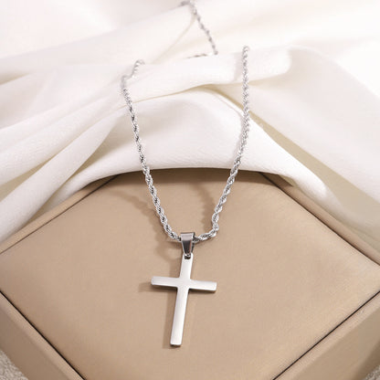 Twisted chain cross titanium steel necklace