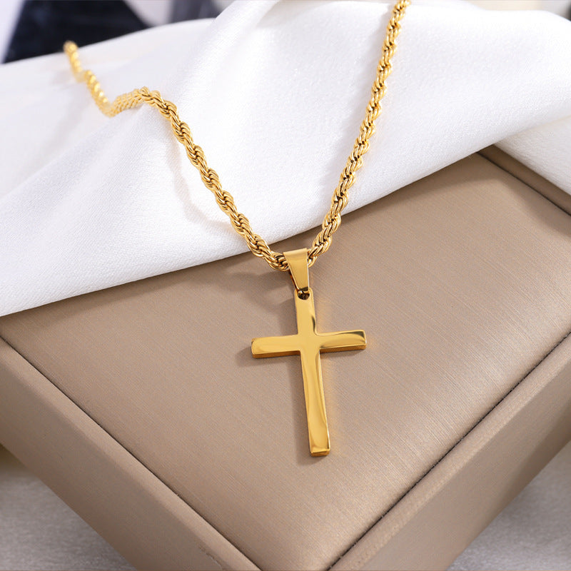 Twisted chain cross titanium steel necklace