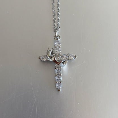 Rotatable Crown Diamond Cross Necklace for Women