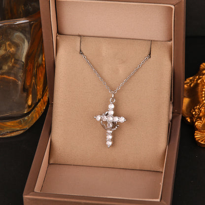 Rotatable Crown Diamond Cross Necklace for Women