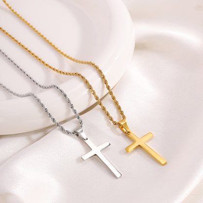 Twisted chain cross titanium steel necklace