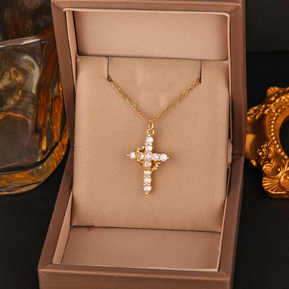 Rotatable Crown Diamond Cross Necklace for Women