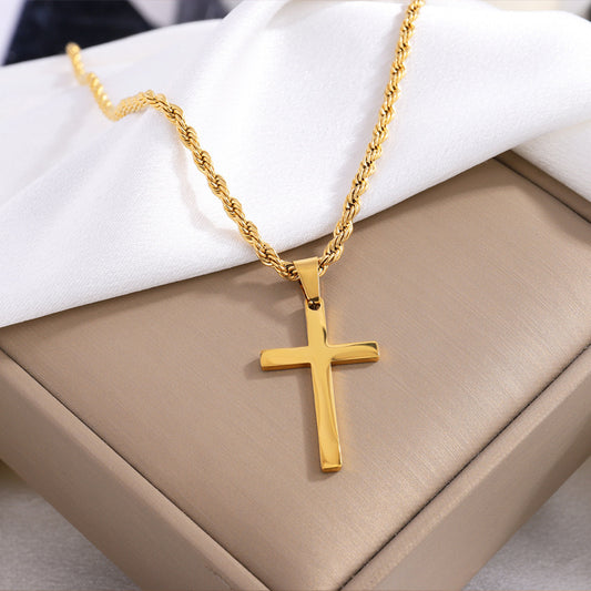 Twisted chain cross titanium steel necklace